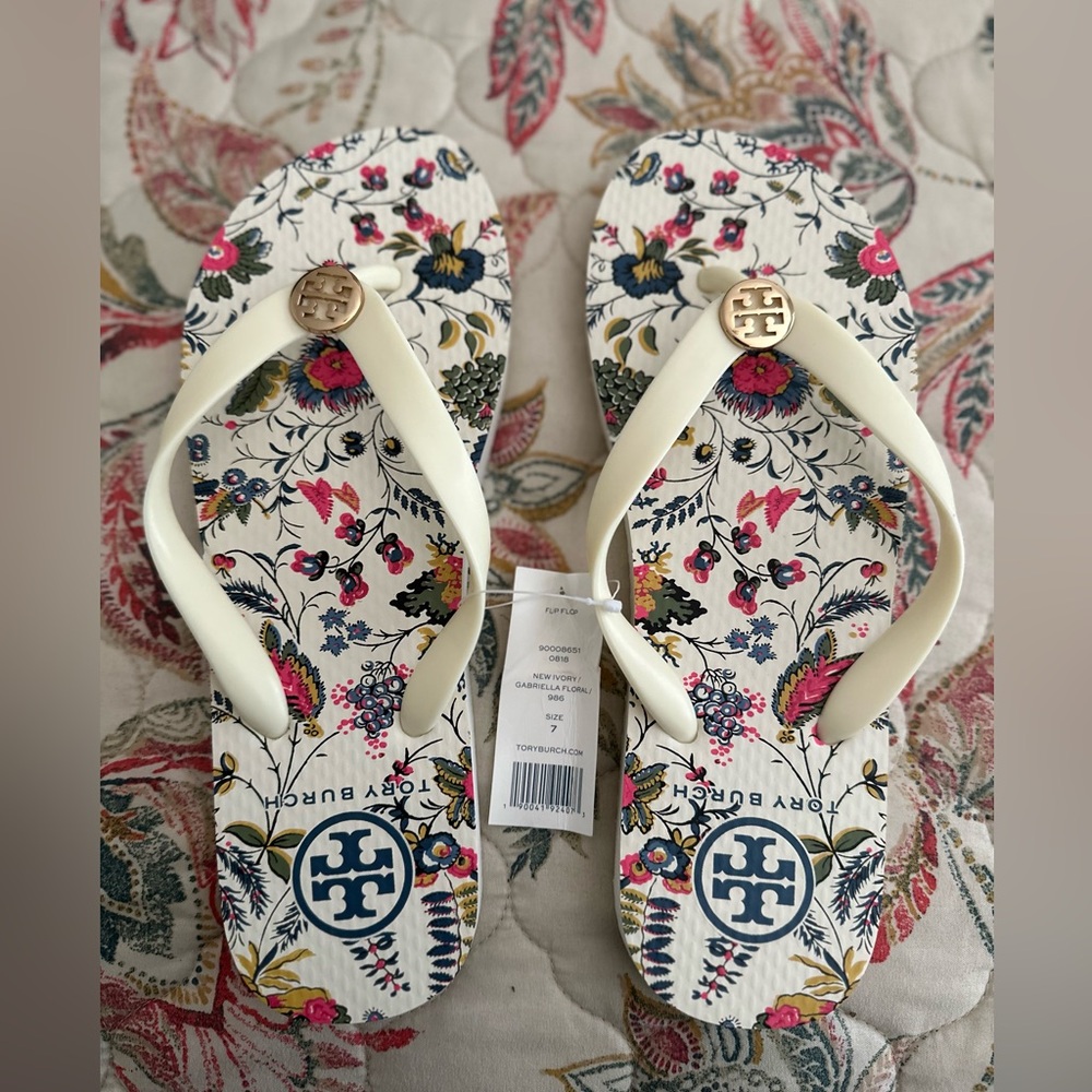 Tory Burch New Ivory/Gabriella Floral Flip Flops